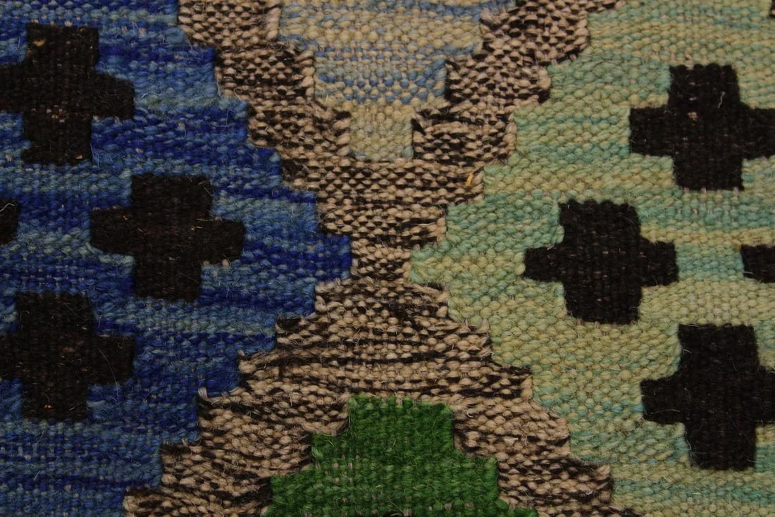 Contemporary Kilim Gray/Blue Hand-Woven Wool Rug - 4'1 X 5'10 - 7