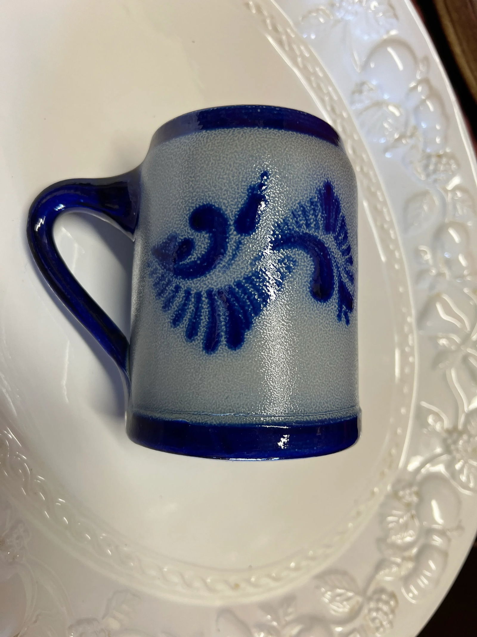 Mid 20th Century Vintage Stoneware Beer Mug Salt Glazed Cobalt Blue - 3