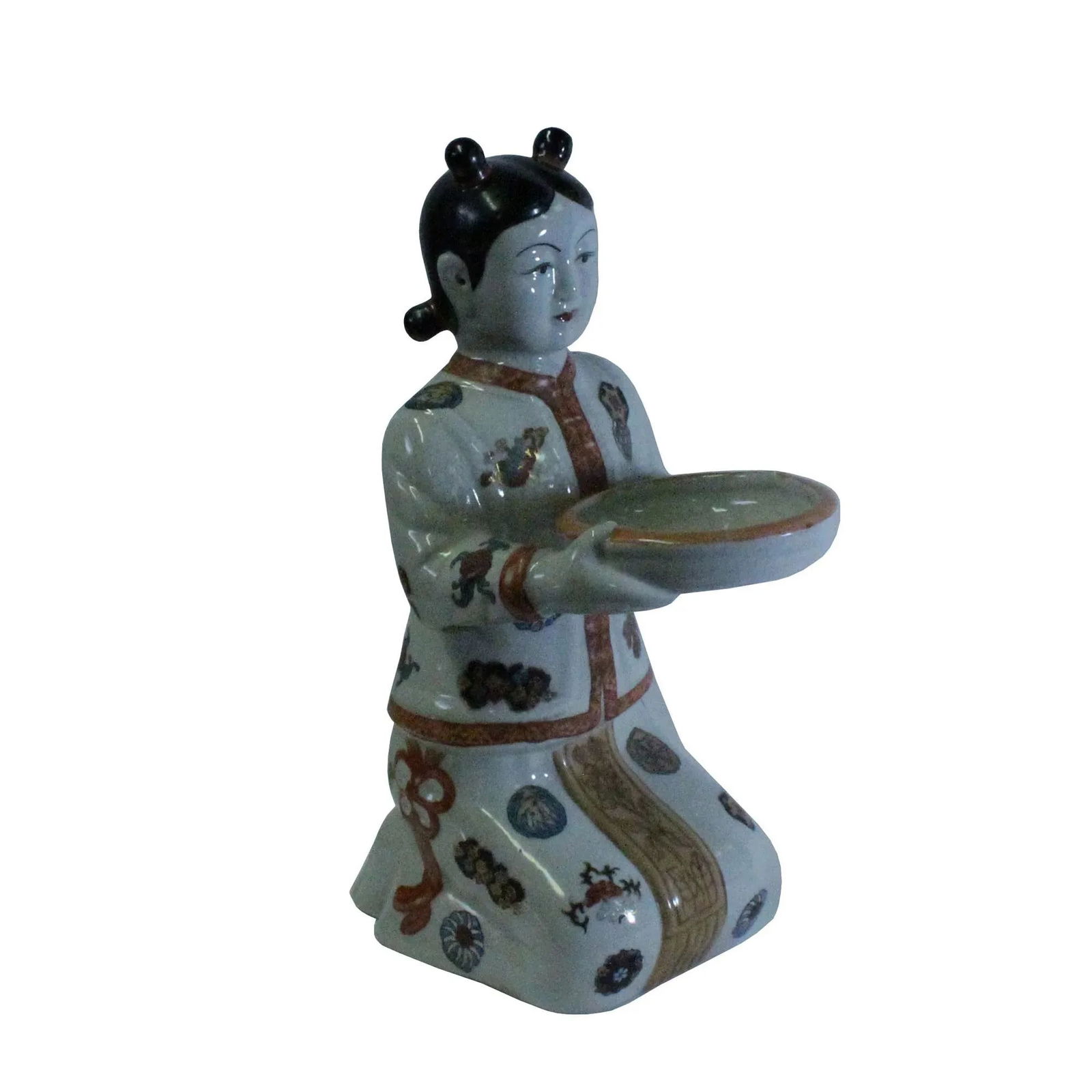 Oriental Vintage Ceramic Kneeling Lady Holding Dish Figure - 2