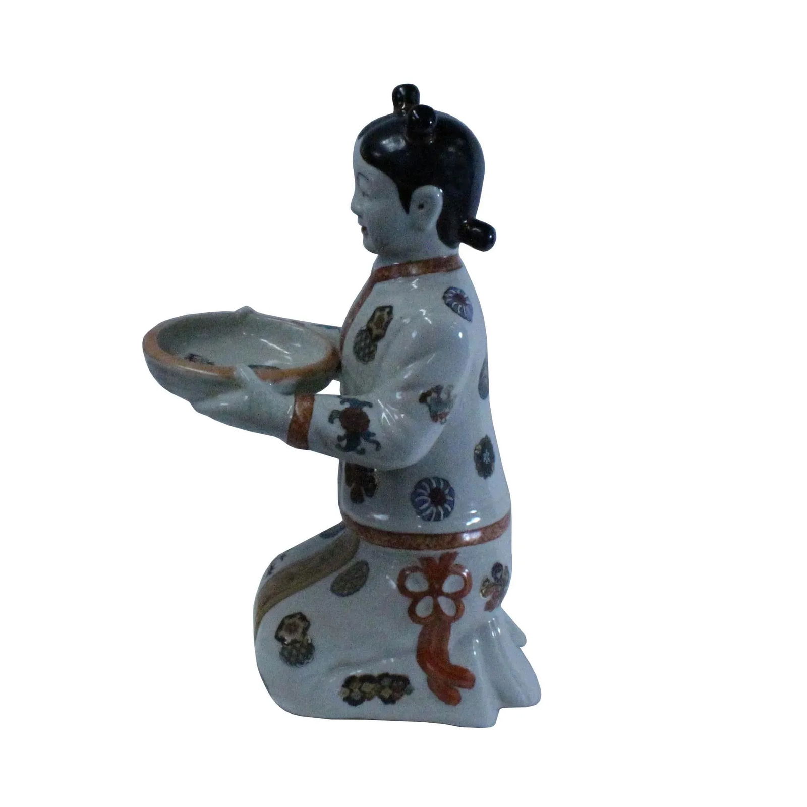 Oriental Vintage Ceramic Kneeling Lady Holding Dish Figure - 3