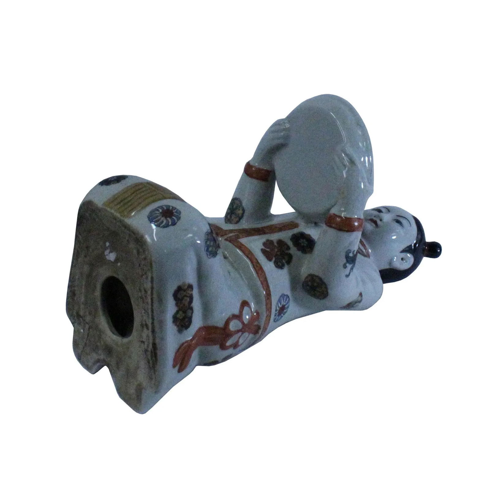 Oriental Vintage Ceramic Kneeling Lady Holding Dish Figure - 6