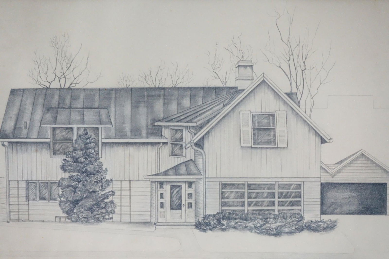 Home - Original Pencil Drawling on Paper Signed - 4