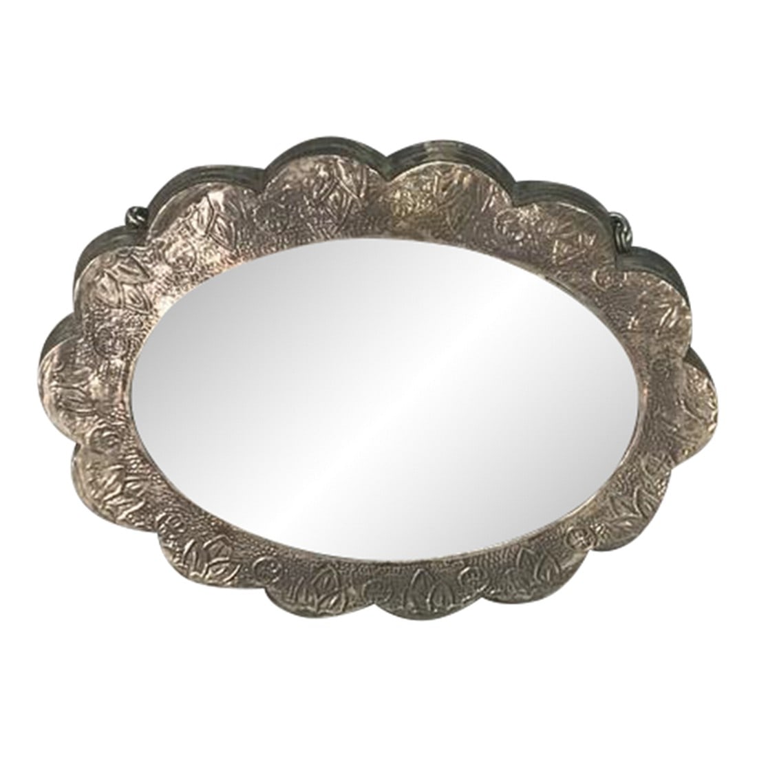 Mid 20th Century Turkish 800 Sterling Silver Decorative Oval Mirror (1 of 3)