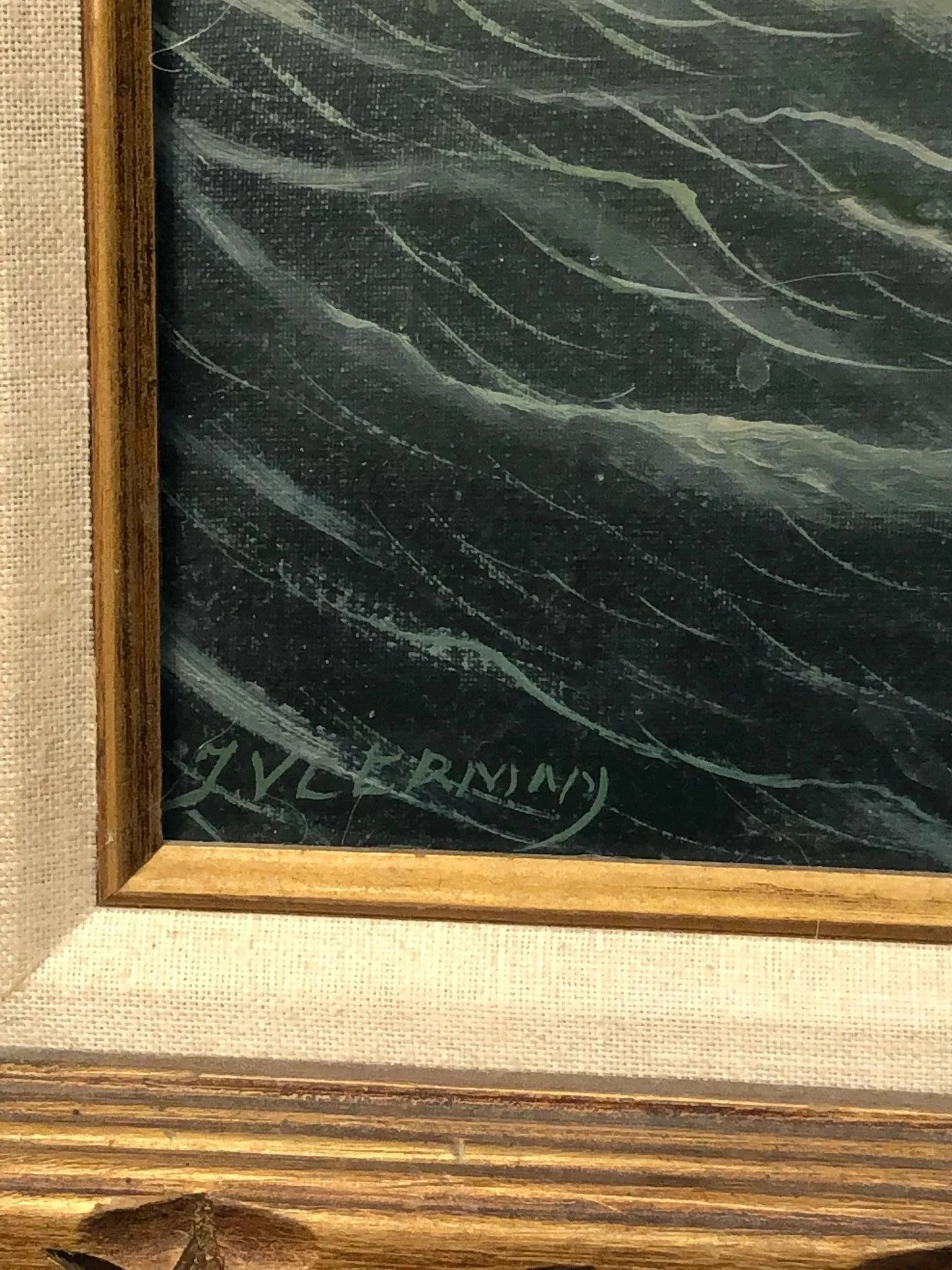 Euripean School Ship at Sea Antique Oil on Canvas Signed on the Bottom - 4