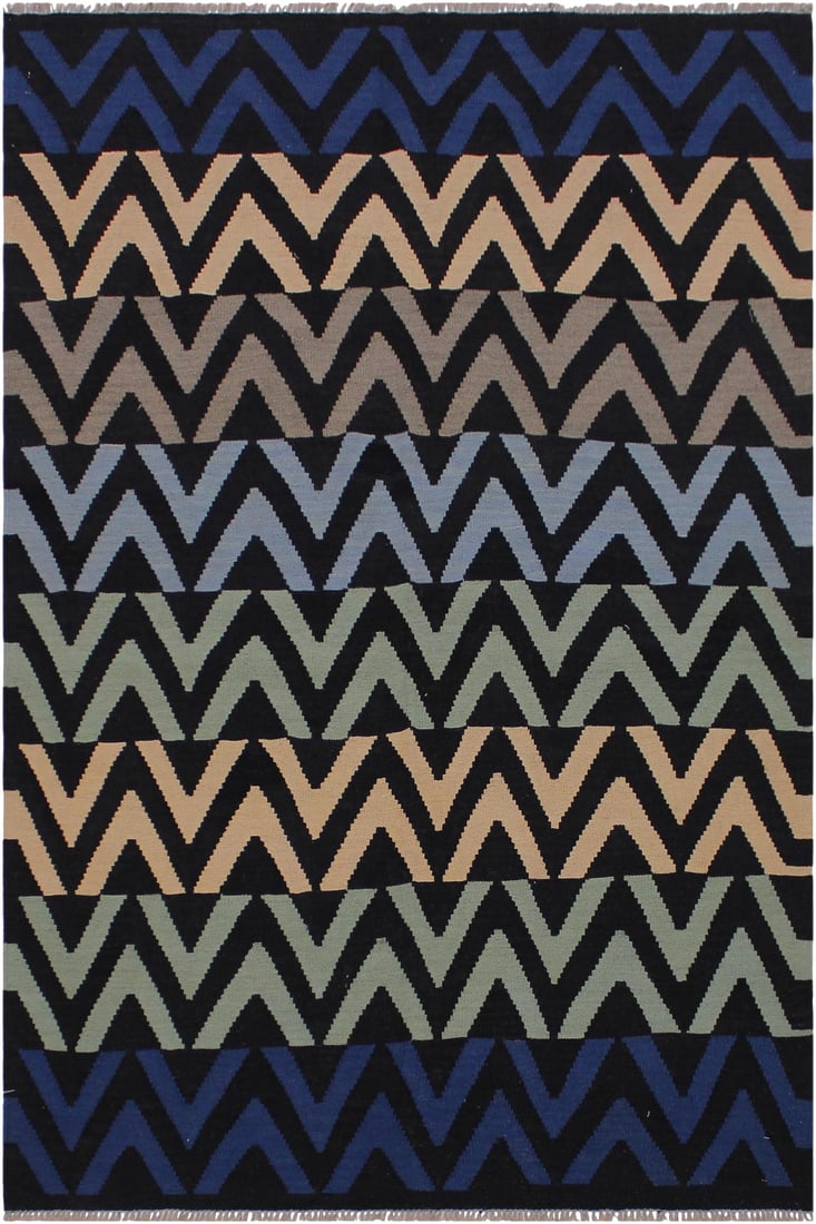 Abstract Kilim Hand-Woven Wool Rug -5'3"x 6'8": Add a touch of elegance to your home with this casual chic hand woven Tribal Kilim Hand-Woven Wool Rug. Constructed on a loom by Nomad Turkman people with hand spun wool and 100% Natural Vegetable dye