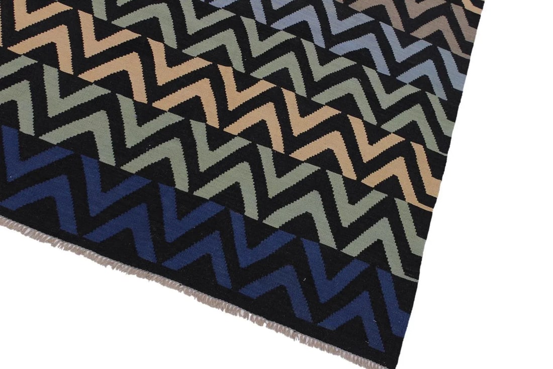 Abstract Kilim Hand-Woven Wool Rug -5'3"x 6'8" - 3
