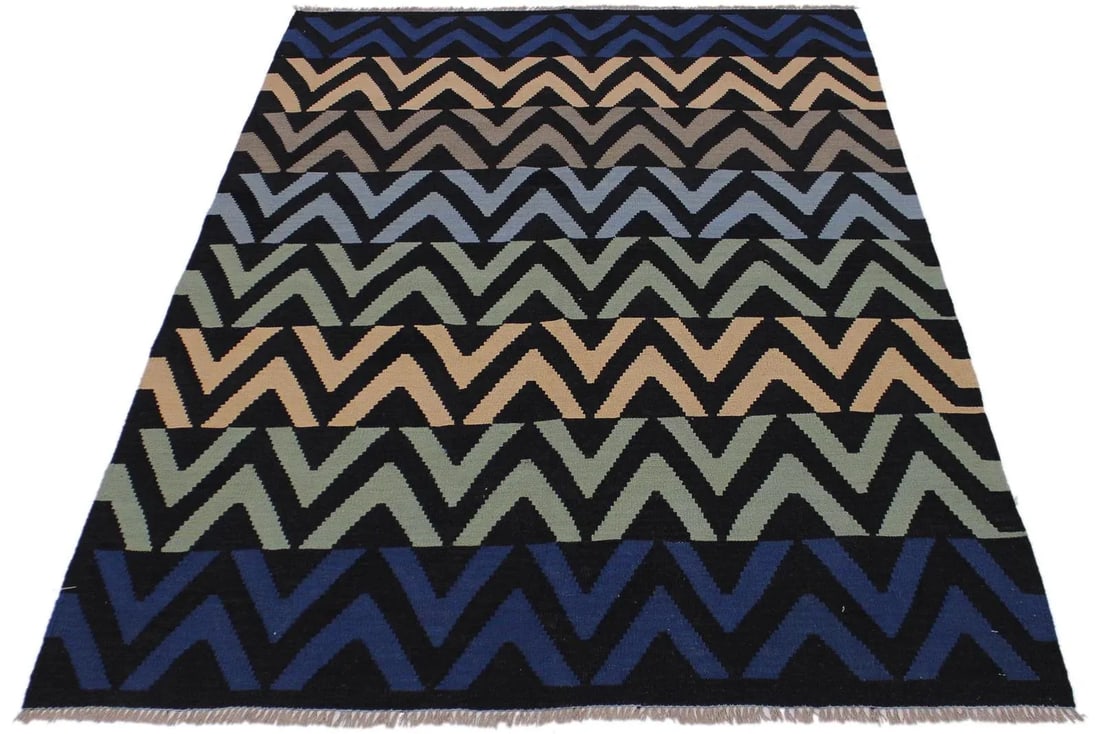 Abstract Kilim Hand-Woven Wool Rug -5'3"x 6'8" - 5
