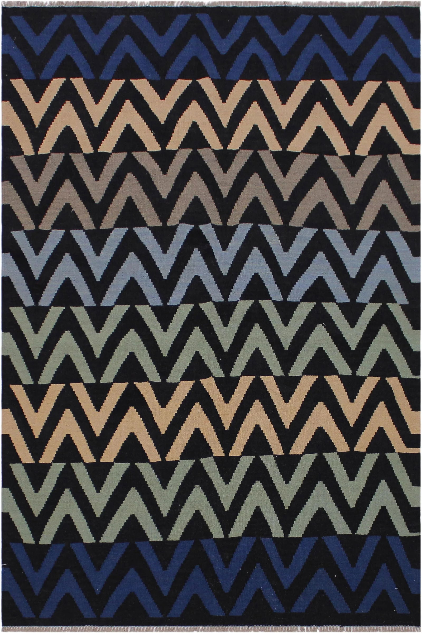 Abstract Kilim Hand-Woven Wool Rug -5'3"x 6'8" - 8