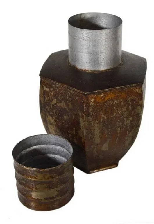 Vintage Indian Hand-Hammered Distressed Tin Storage Canister, Early 20th Century - 2