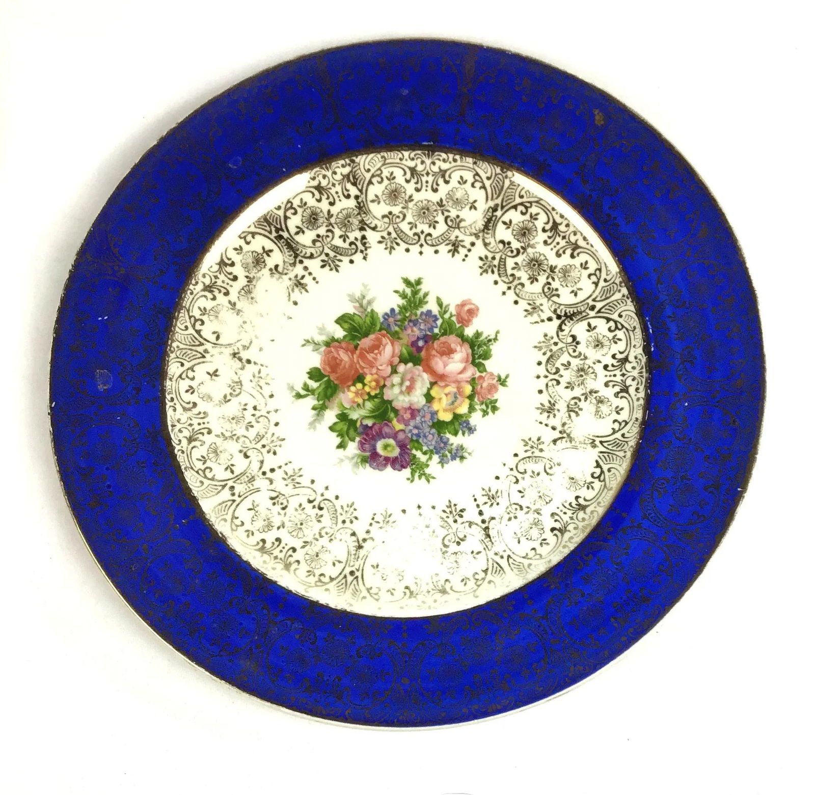 Red and Blue Border with Floral and 22k Gold Plates - a Pair - 4