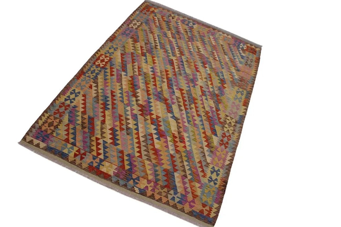 1990s Modern Abstract Hand-Woven Kilim Wool Rug - 6'7" X 9'9" - 2