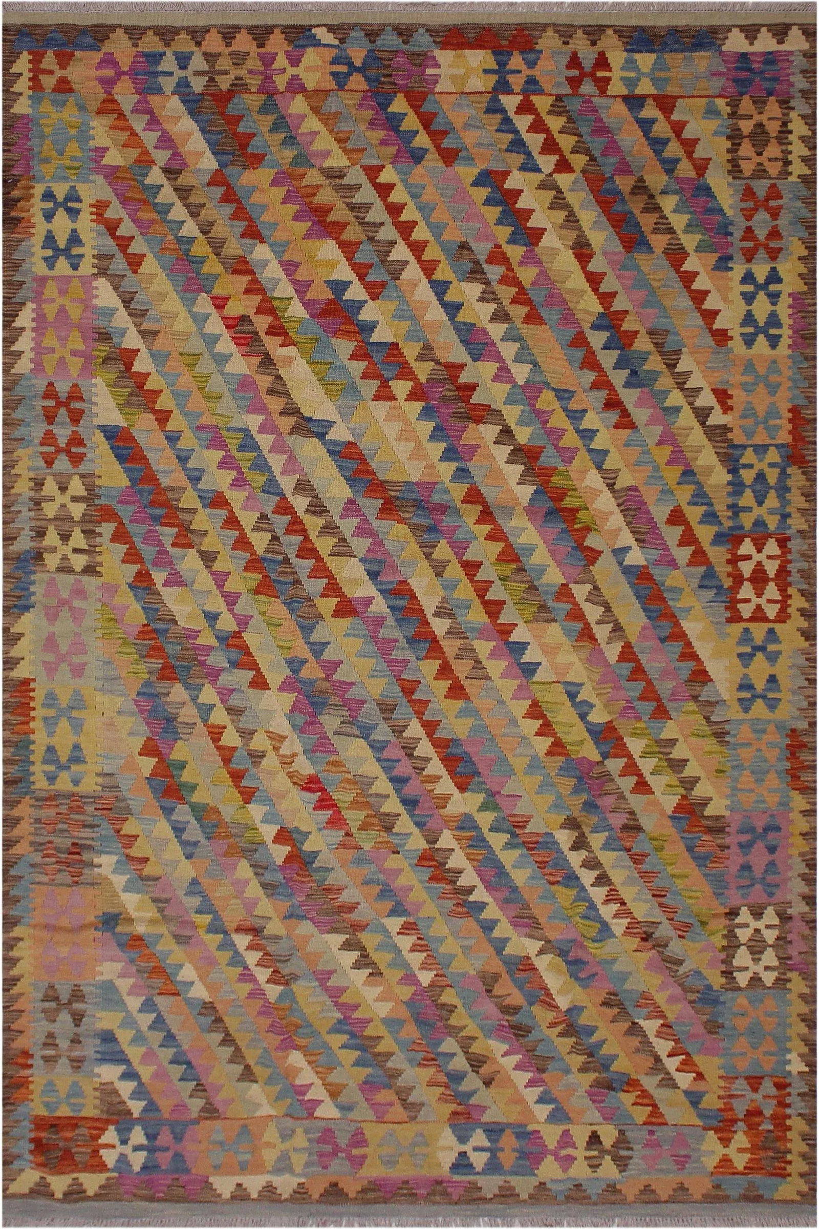1990s Modern Abstract Hand-Woven Kilim Wool Rug - 6'7" X 9'9" - 8