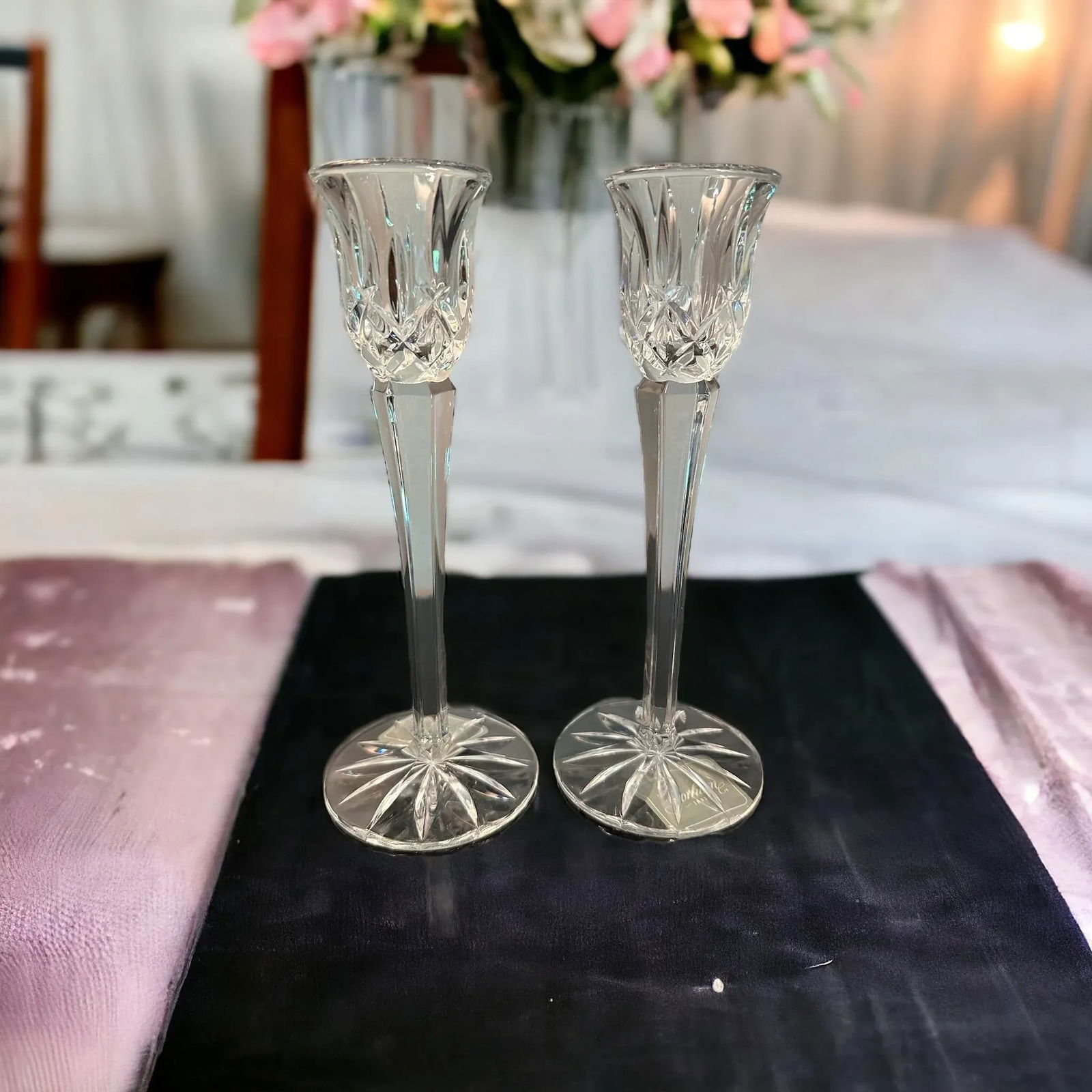 Late 20th Century Gorham Lady Anne Crystal Candlesticks- a Pair - 4