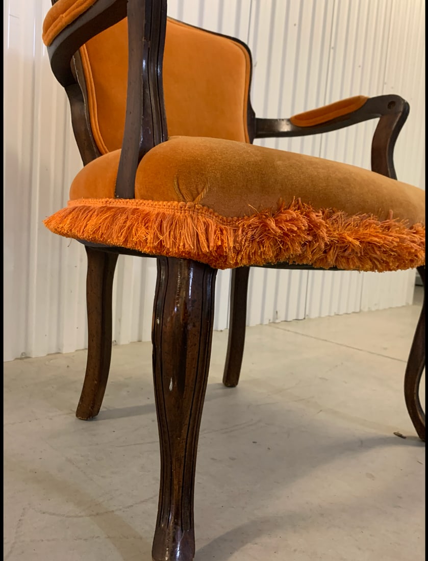 1940s Orange Upholstered Bergere Chair - 4