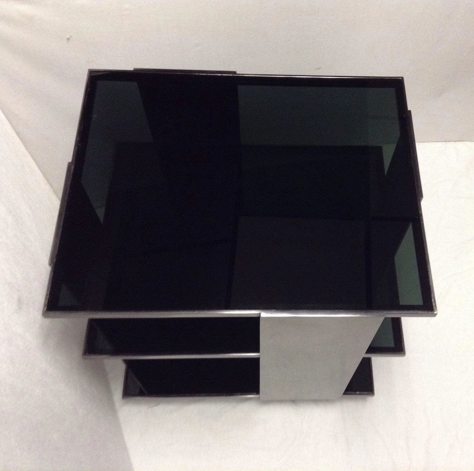 Milo Baughman Style 3-Tier Chrome & Black Glass End Tables - a Pair - 4