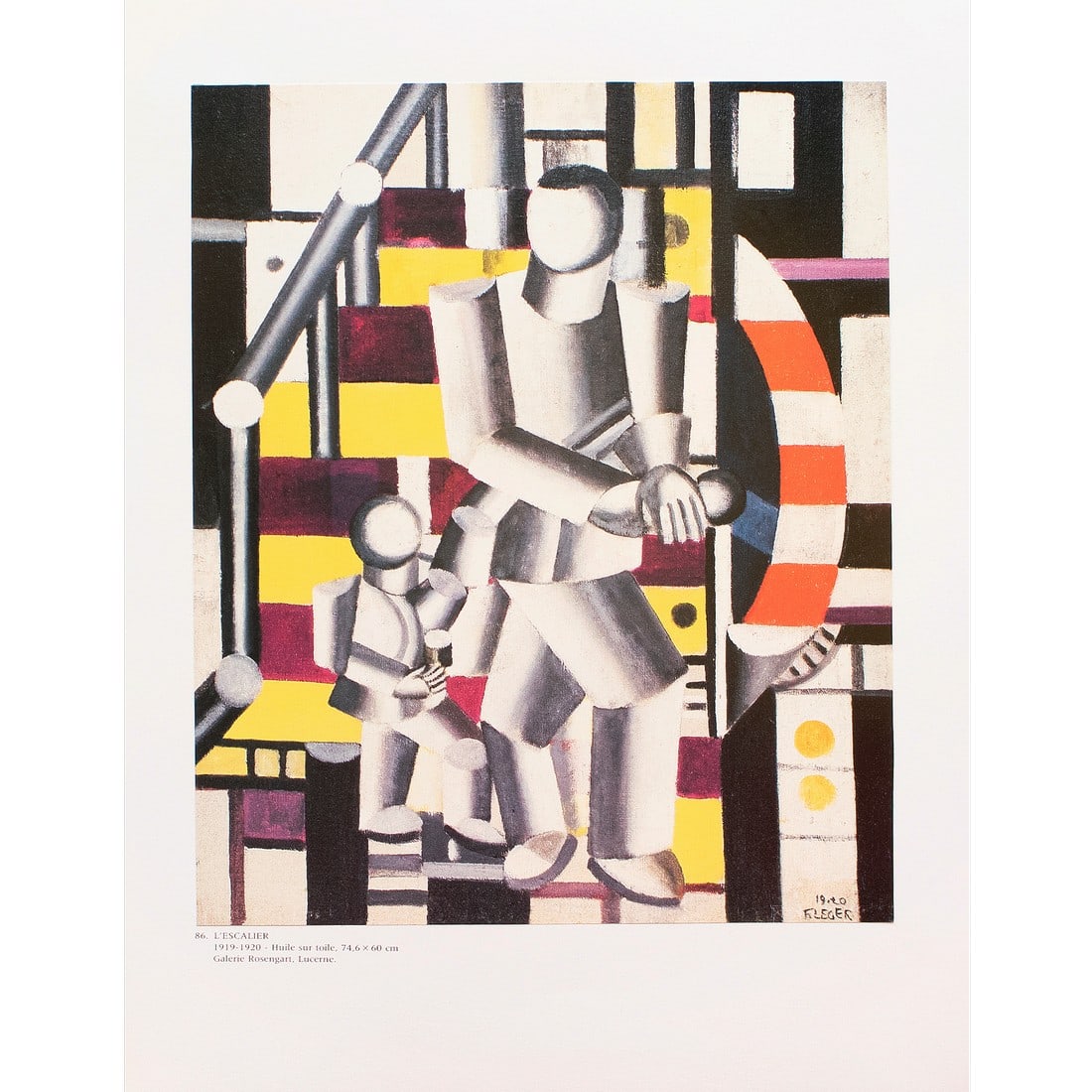 1990 After Fernand Leger "The Staircase (1919)", Full-Color Parisian Print: An excellent full-color print after the painting "The Staircase (1919)" by Fernand Leger. Published by New French Editions in France in 1990. Printed on one side. Hand tipped-in on a board of high qua