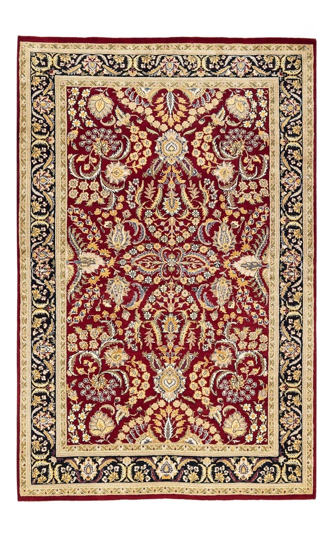 Mogul, One-of-a-Kind Hand-Knotted Area Rug - Red, 4' 2" x 6' 3": With understated palettes and allover designs, the rugs in the Mogul Collection will bring timeless sophistication to any room. Influenced by a spectrum of Turkish, Indian, and Persian designs, the ar