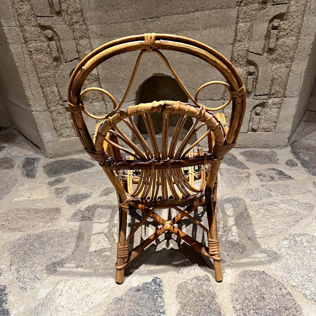 Early 1900s Vintage Children's Wicker Armchair Arched Rattan - 2