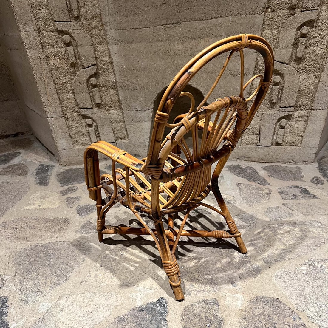 Early 1900s Vintage Children's Wicker Armchair Arched Rattan - 4