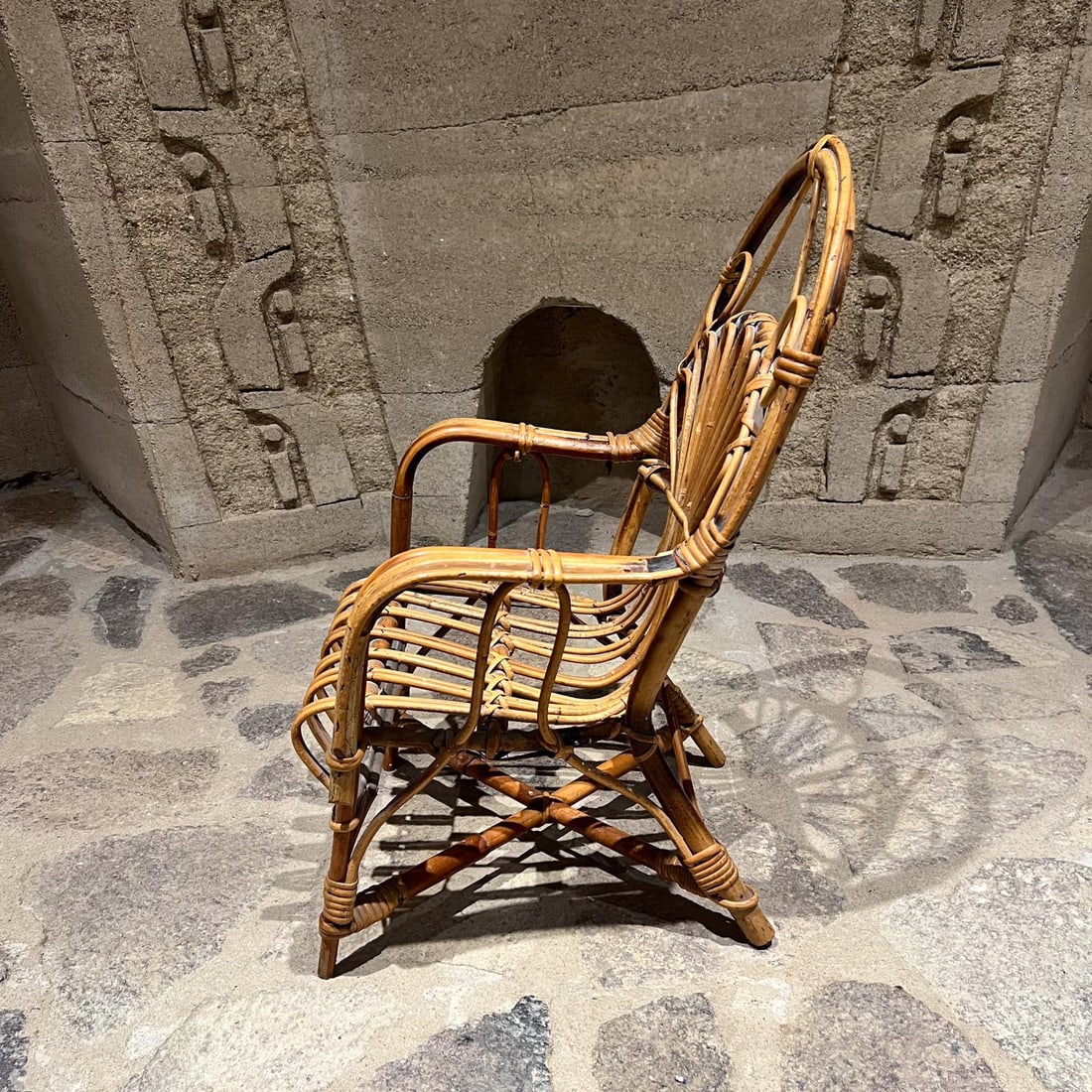 Early 1900s Vintage Children's Wicker Armchair Arched Rattan - 6