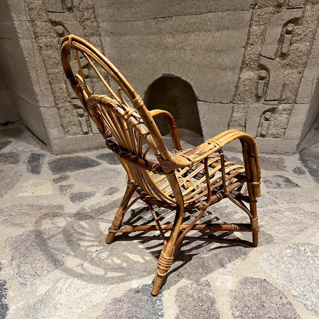 Early 1900s Vintage Children's Wicker Armchair Arched Rattan - 7