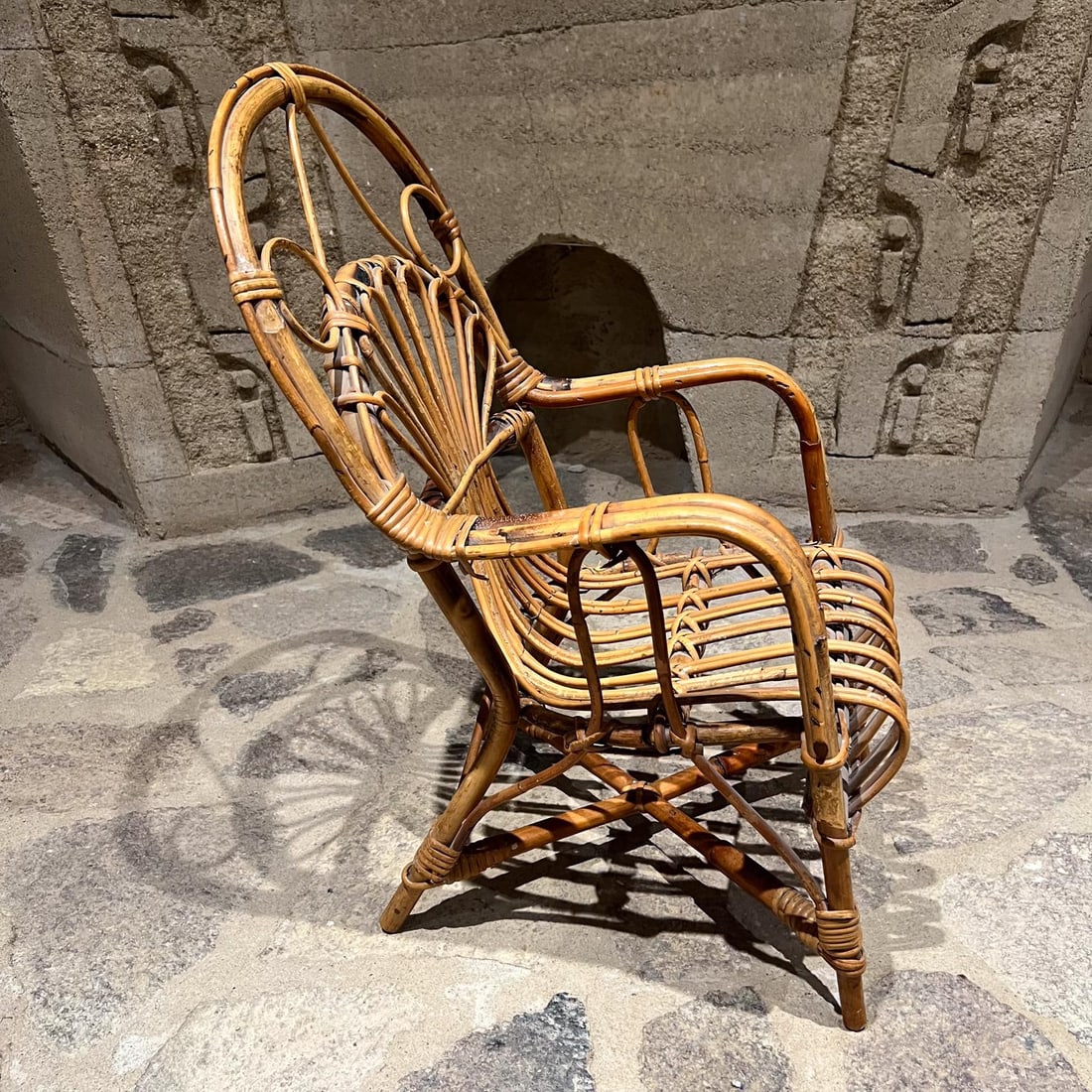 Early 1900s Vintage Children's Wicker Armchair Arched Rattan - 8