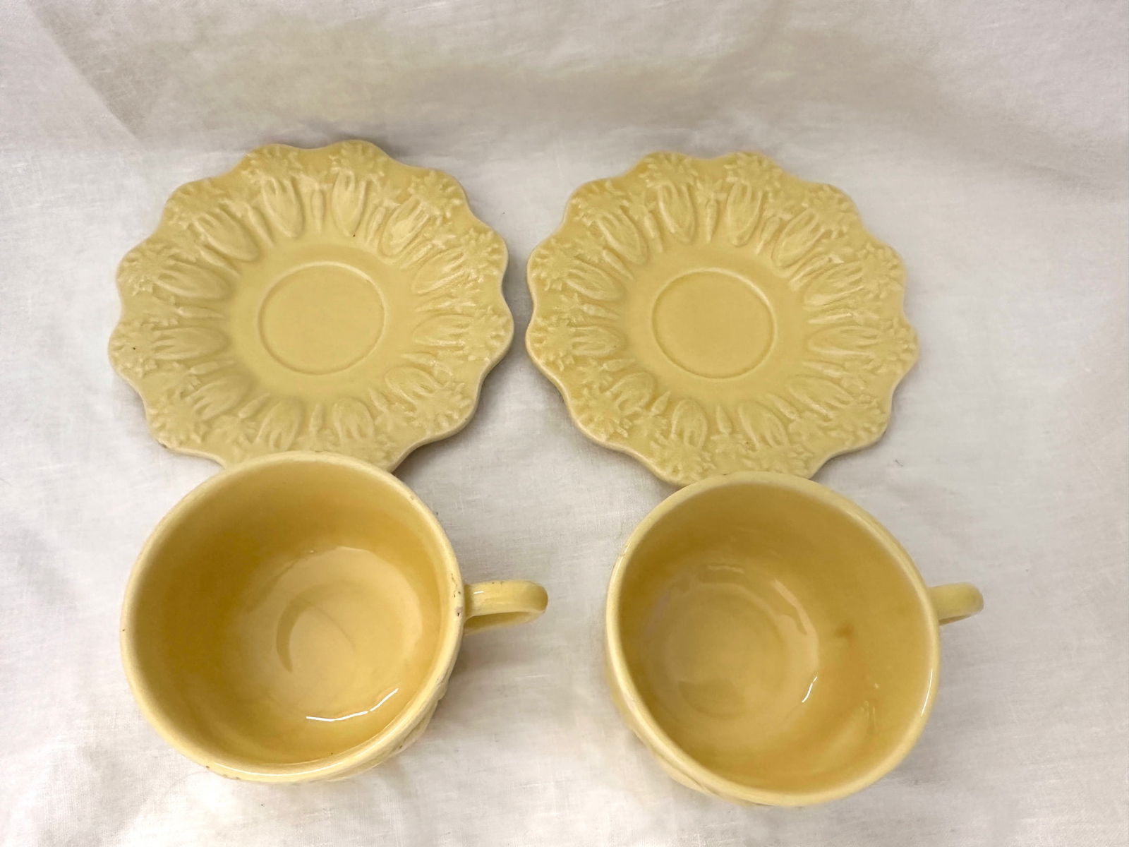 Vintage Pair of Bordallo Pinheiro "Rabbit" Yellow Flat Cup/Saucer - 2