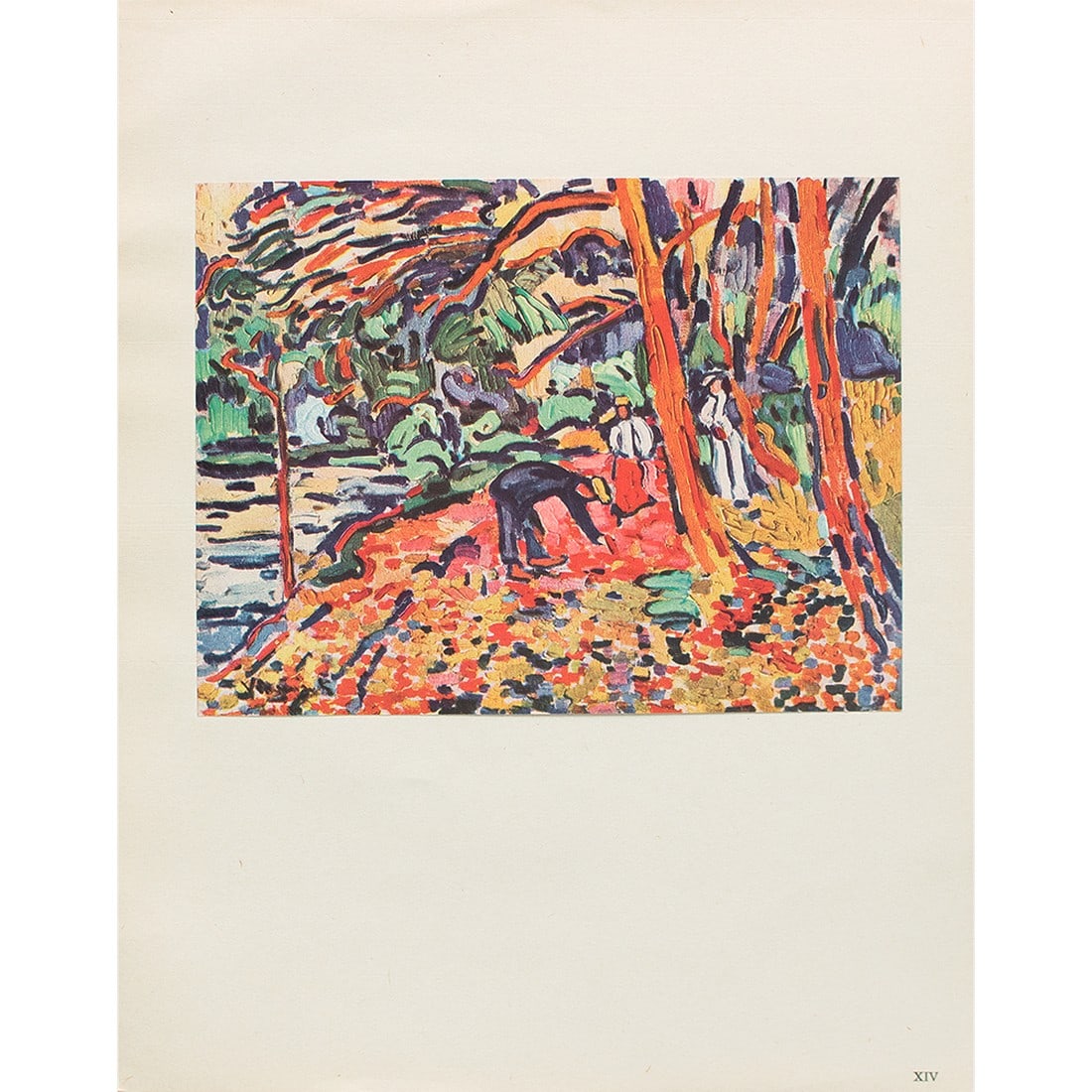 1950 After Maurice De Vlaminck "Landscape With Dead Wood", German Edition Offset Lithograph: A stunning period offset lithograph, print, of "Landscape With Dead Wood" (1907) by Maurice De Vlaminck . Signed in the print (printed): "Vlaminck". Printed on one side. Hand tipped-in on a board of h