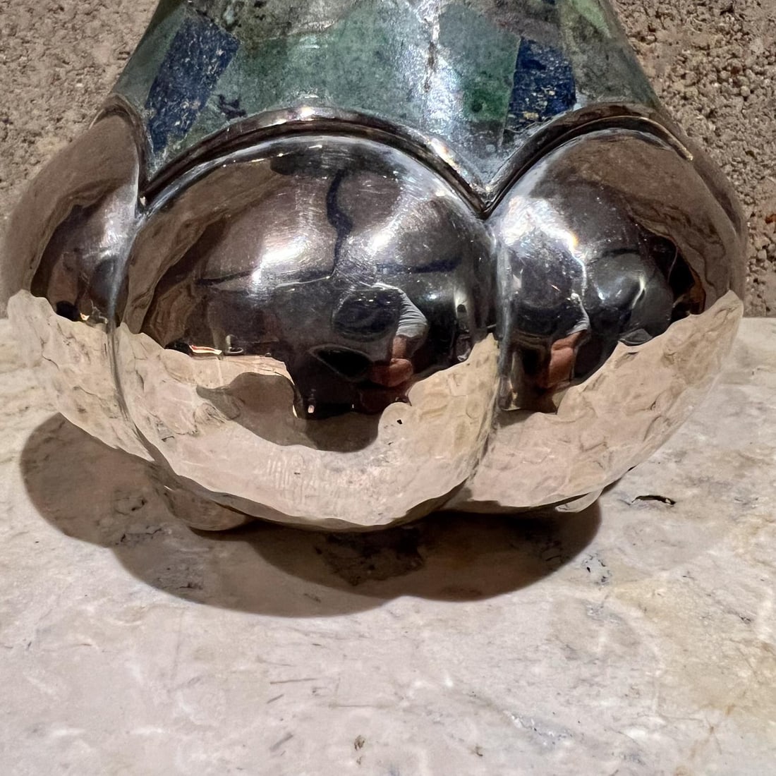 1960s Los Castillo Silver Turquoise Vase Taxco Mosaico Azteca - 3