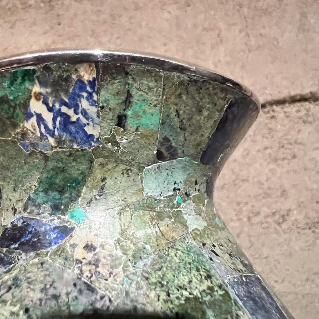 1960s Los Castillo Silver Turquoise Vase Taxco Mosaico Azteca - 5