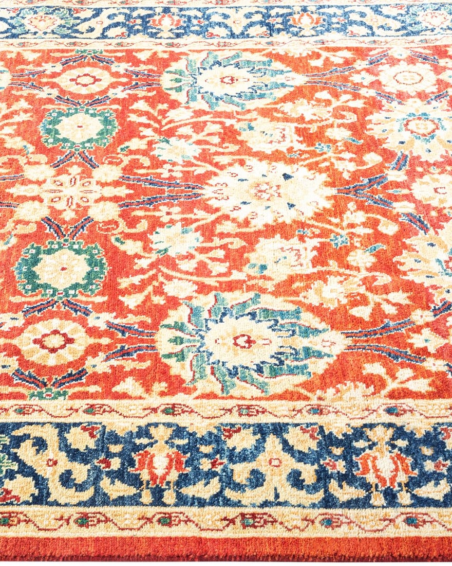 Eclectic, One-of-a-Kind Hand-Knotted Area Rug - Orange, 4' 0" x 6' 1" - 4