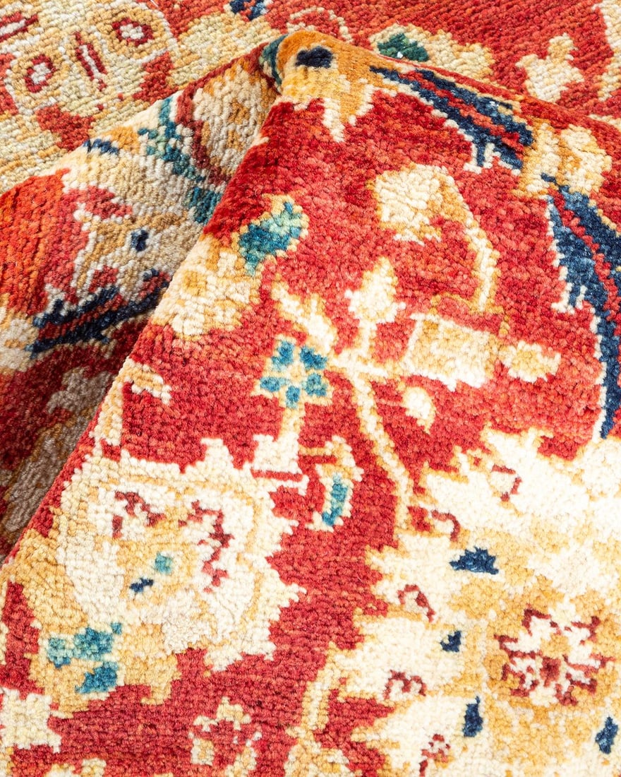 Eclectic, One-of-a-Kind Hand-Knotted Area Rug - Orange, 4' 0" x 6' 1" - 7