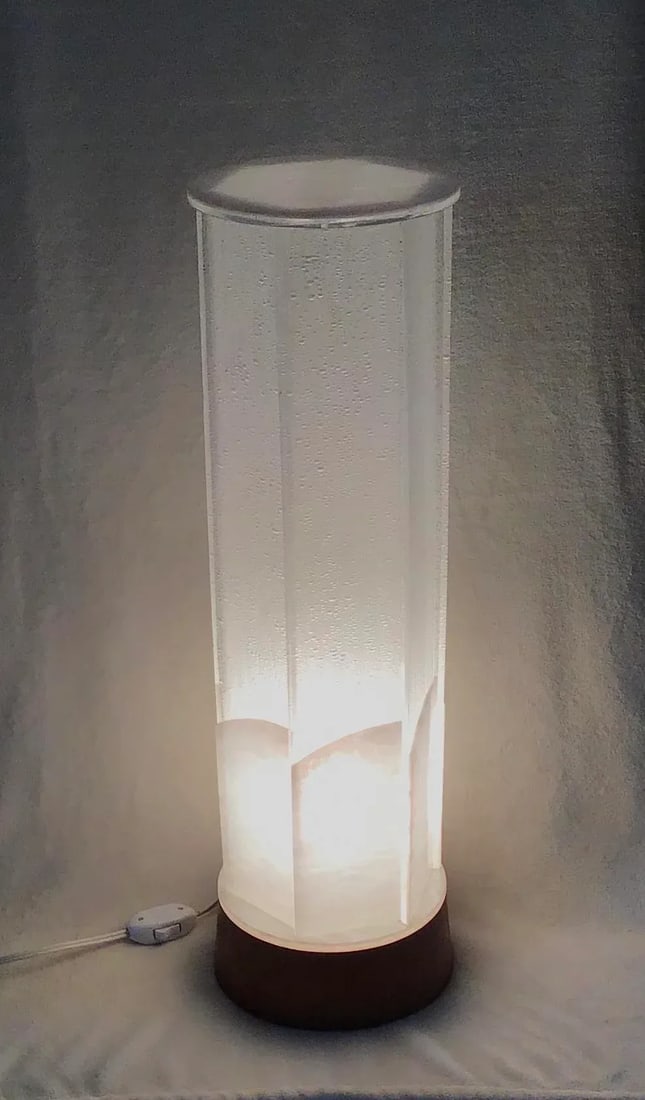 1970s Mid Century Modern Accent Floor/Table Lamp Teak Base Pearl Frosted Acrylic Shade - 2