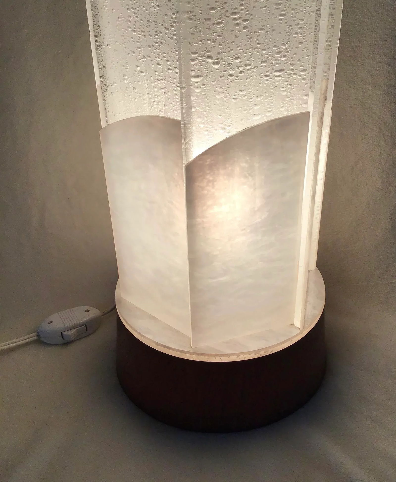 1970s Mid Century Modern Accent Floor/Table Lamp Teak Base Pearl Frosted Acrylic Shade - 3