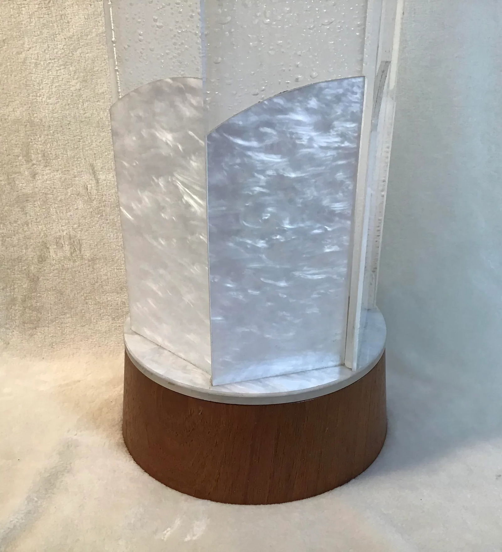 1970s Mid Century Modern Accent Floor/Table Lamp Teak Base Pearl Frosted Acrylic Shade - 4
