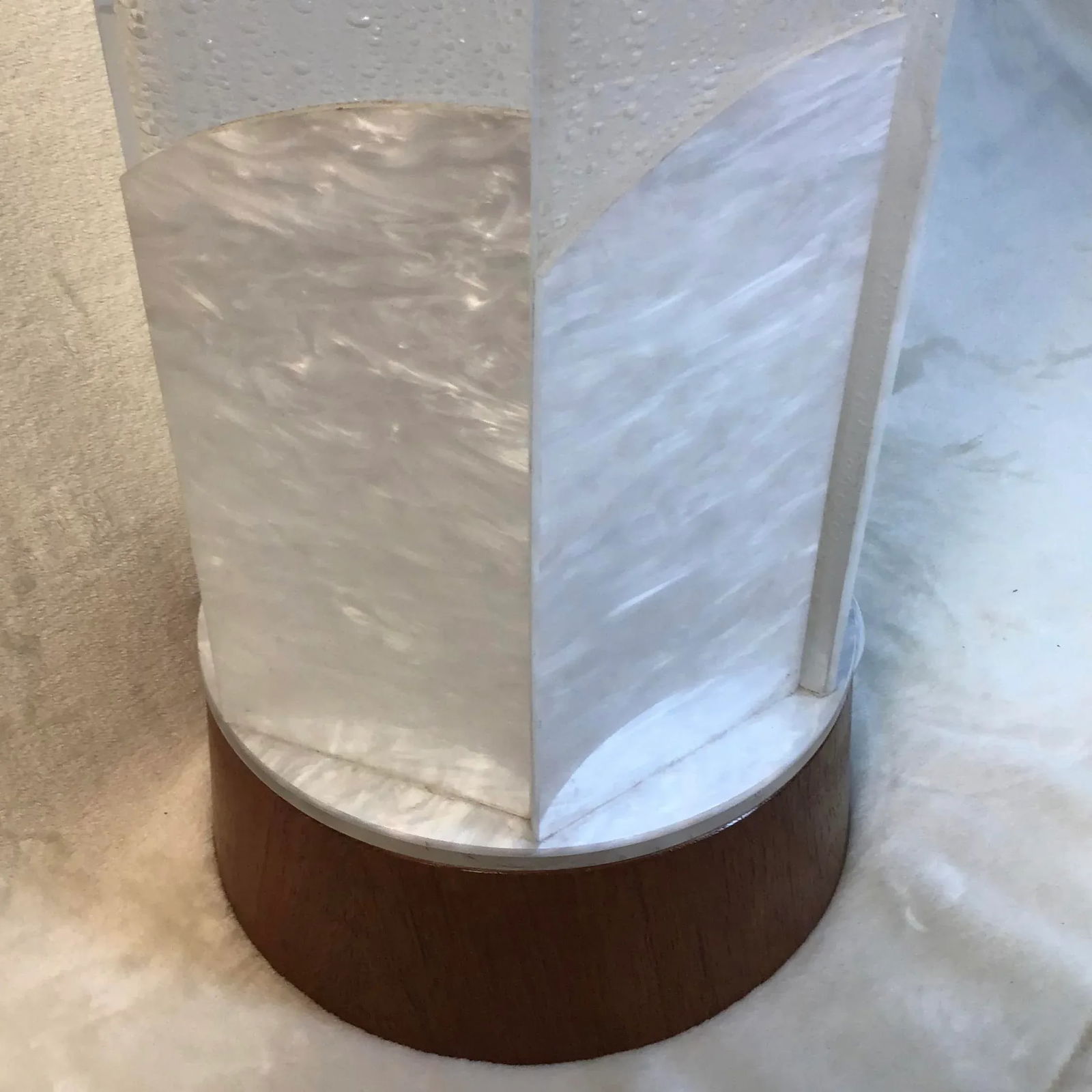 1970s Mid Century Modern Accent Floor/Table Lamp Teak Base Pearl Frosted Acrylic Shade - 5