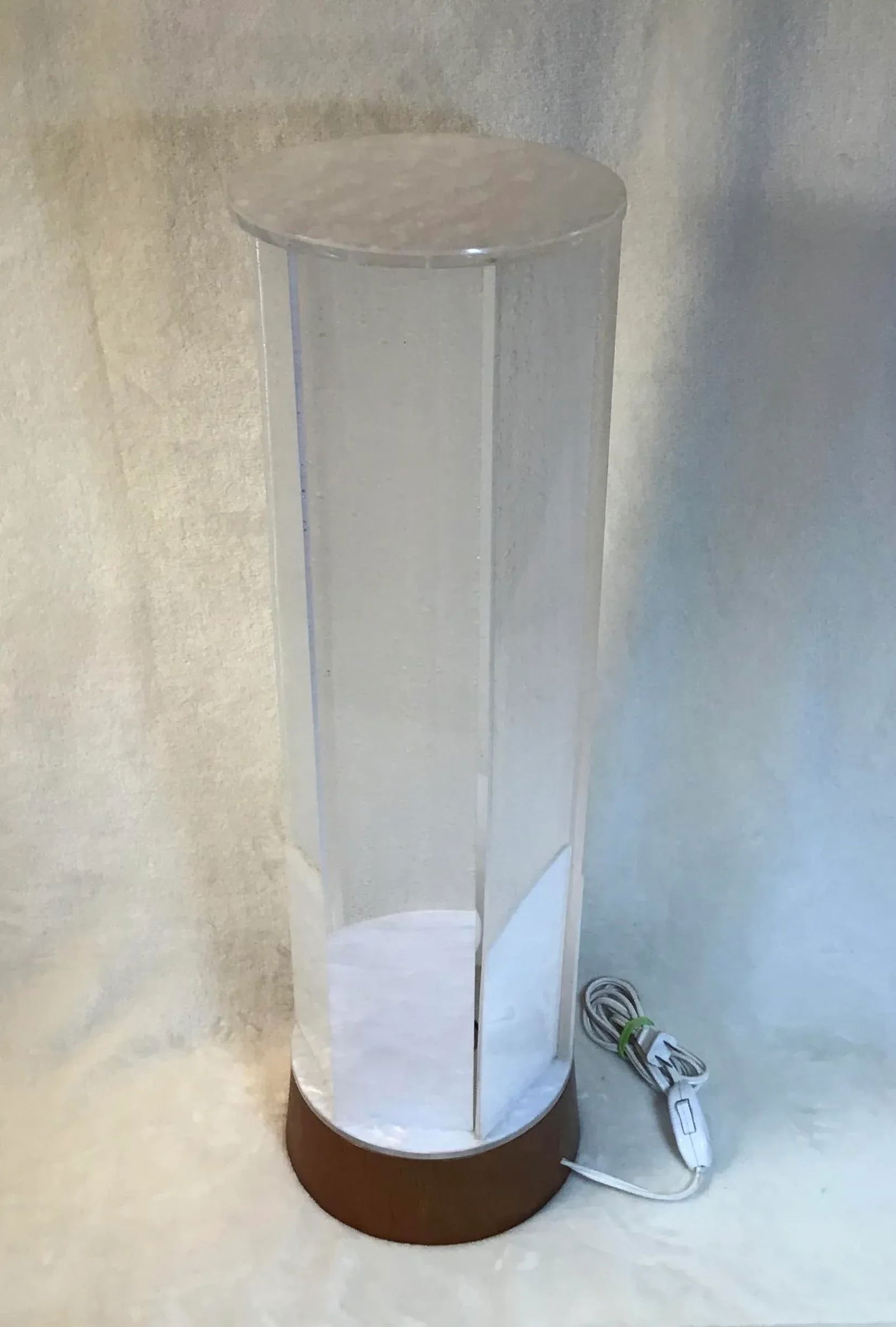 1970s Mid Century Modern Accent Floor/Table Lamp Teak Base Pearl Frosted Acrylic Shade - 7