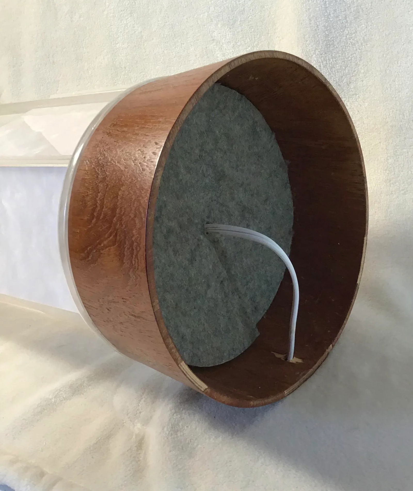 1970s Mid Century Modern Accent Floor/Table Lamp Teak Base Pearl Frosted Acrylic Shade - 9