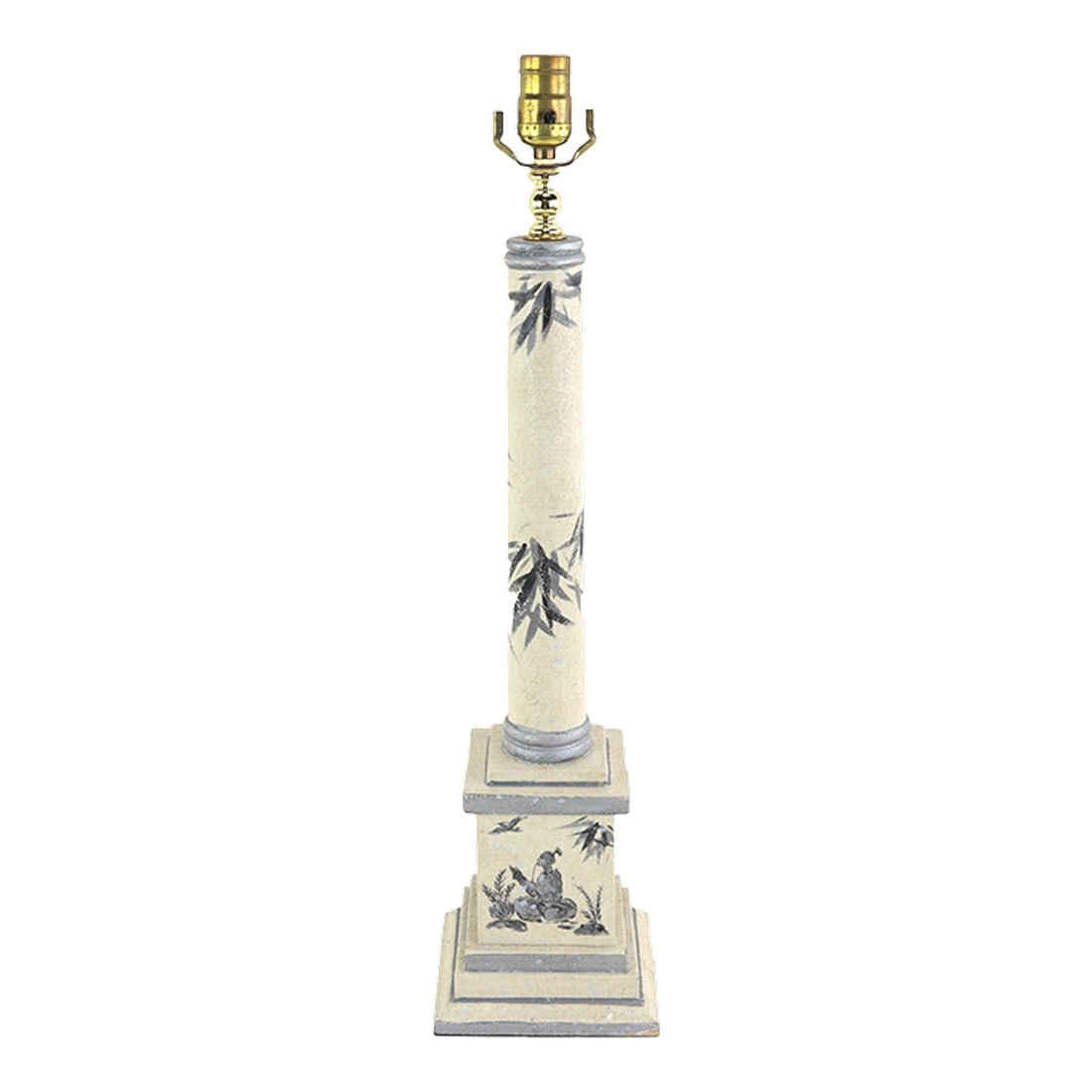 Vintage Obelisk Wooden Hand-Painted Chnoiseries Bamboo Column Table Lamp (1 of 9)