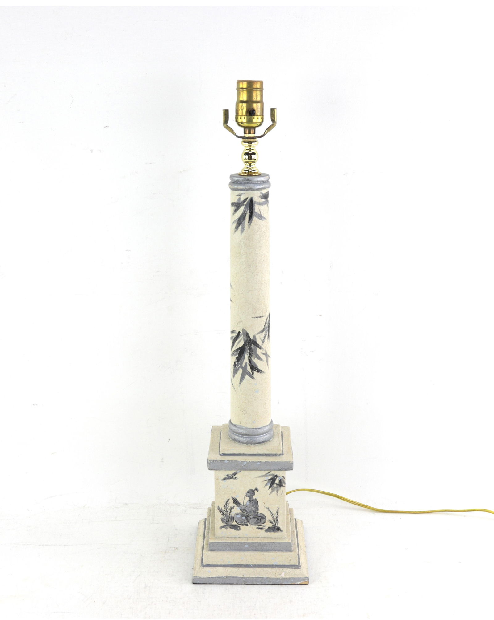 Vintage Obelisk Wooden Hand-Painted Chnoiseries Bamboo Column Table Lamp - 2