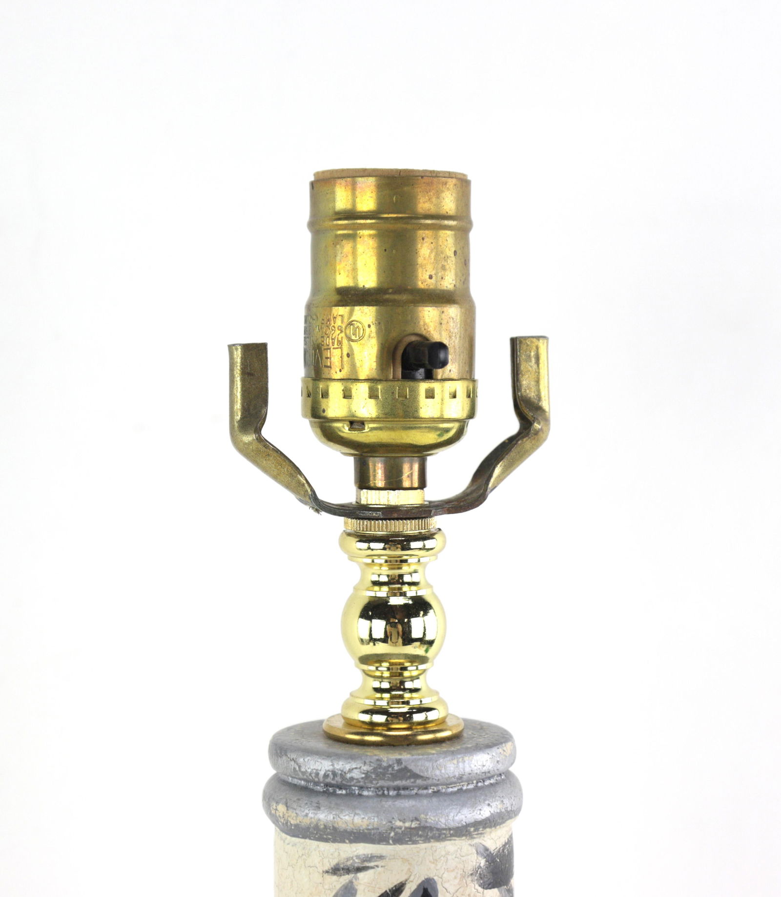 Vintage Obelisk Wooden Hand-Painted Chnoiseries Bamboo Column Table Lamp - 3