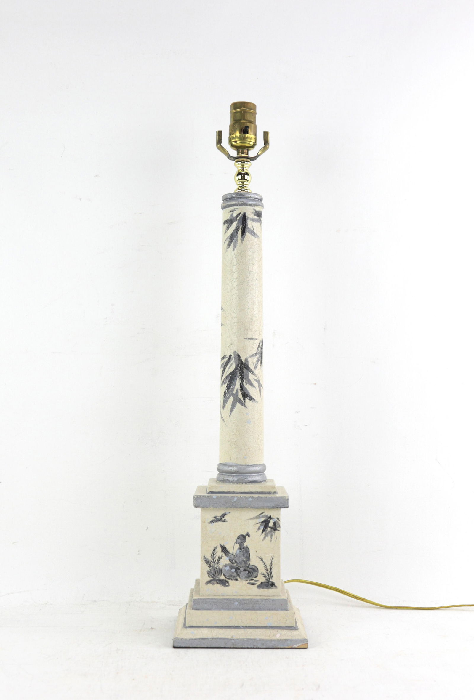 Vintage Obelisk Wooden Hand-Painted Chnoiseries Bamboo Column Table Lamp - 9