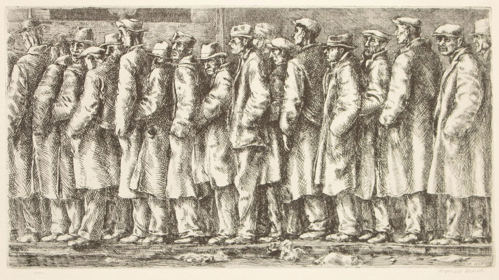 1939 After Reginald Marsh "Bread Line", First Edition Period Offset Lithograph - 9