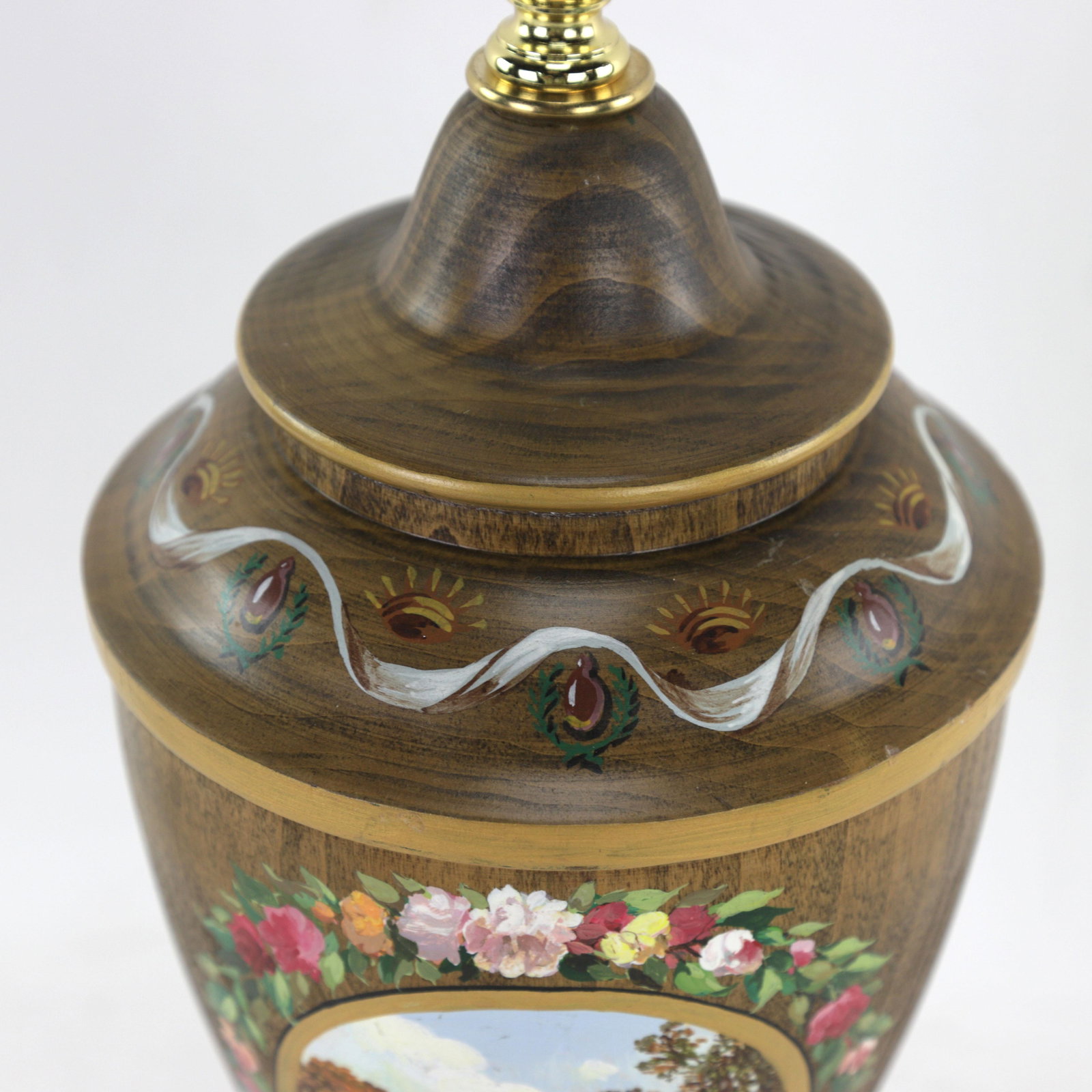 1970s Traquil Lake Faux Wood Urn Table Lamp - 6