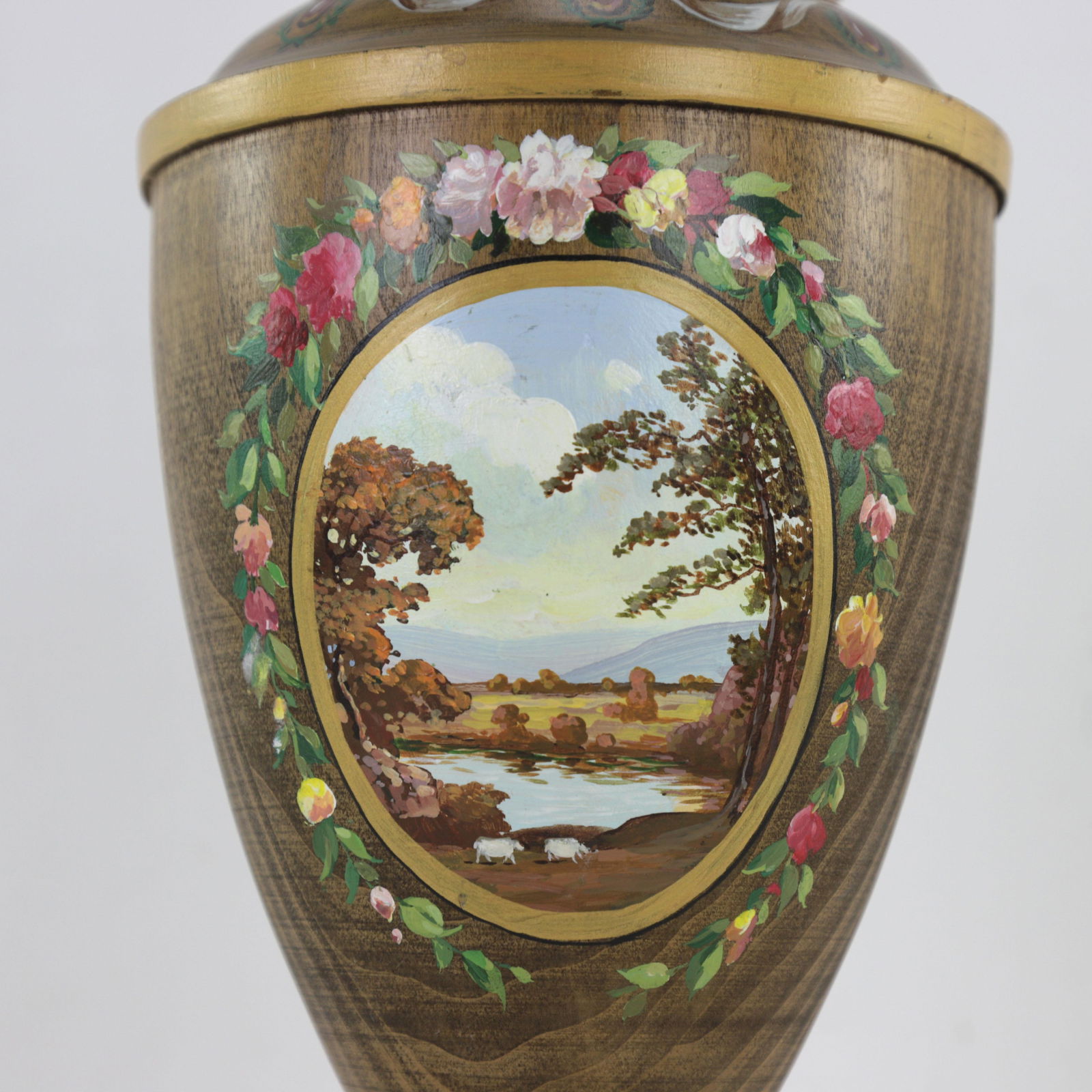 1970s Traquil Lake Faux Wood Urn Table Lamp - 7