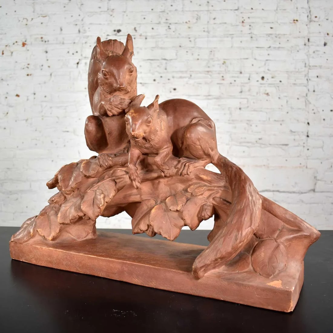 Antique Terracotta Lifesize Sculpture of Squirrels by Leo Amaury & Stamped R D'Arly France - 4