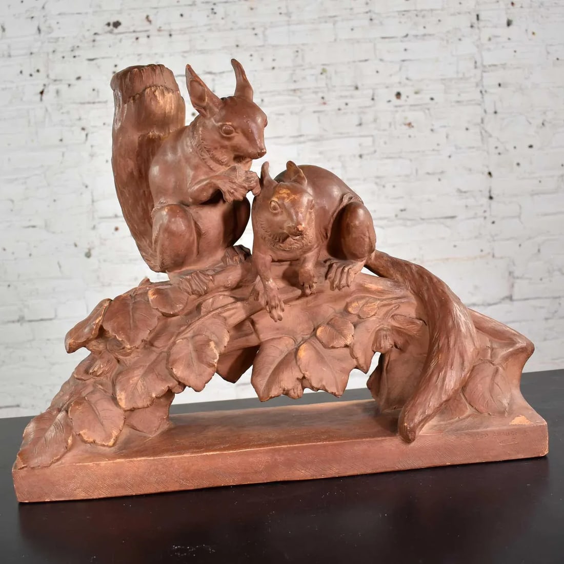 Antique Terracotta Lifesize Sculpture of Squirrels by Leo Amaury & Stamped R D'Arly France - 8