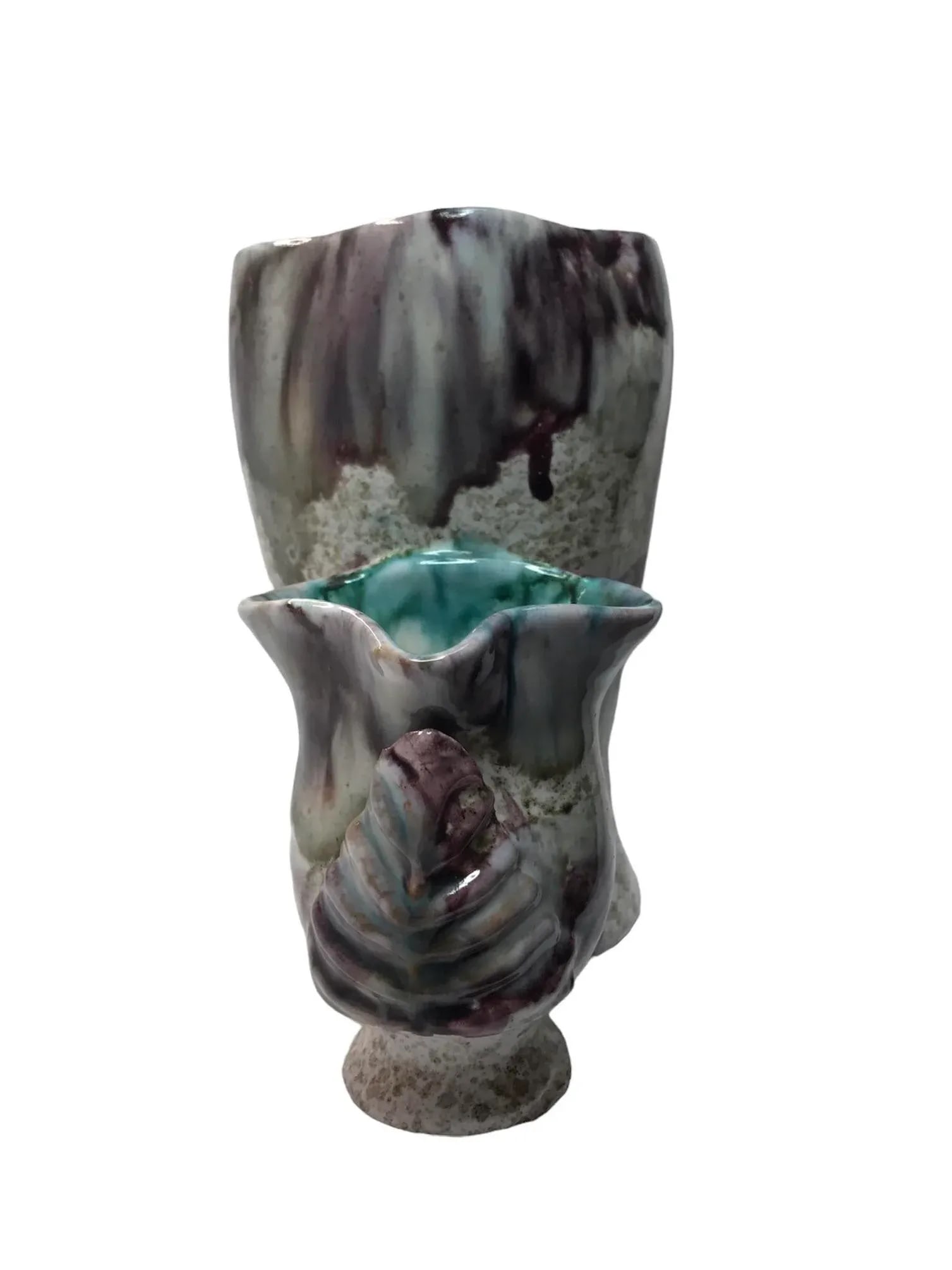 Italian Majolica Mediterranean Sea Life Pottery Mid 20th Century Vase - 6