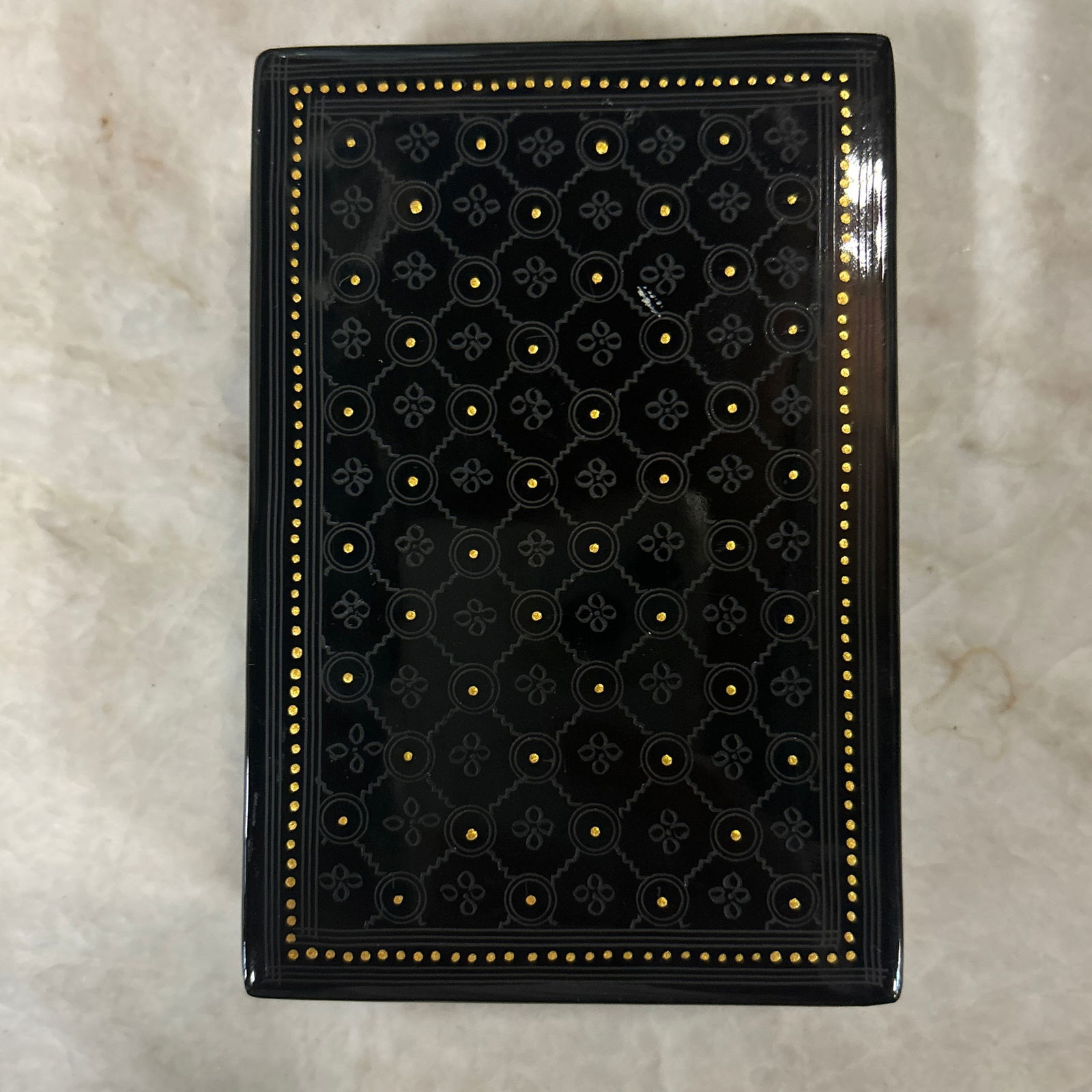 Small Black Lacquer Floral Pattern Box - 10