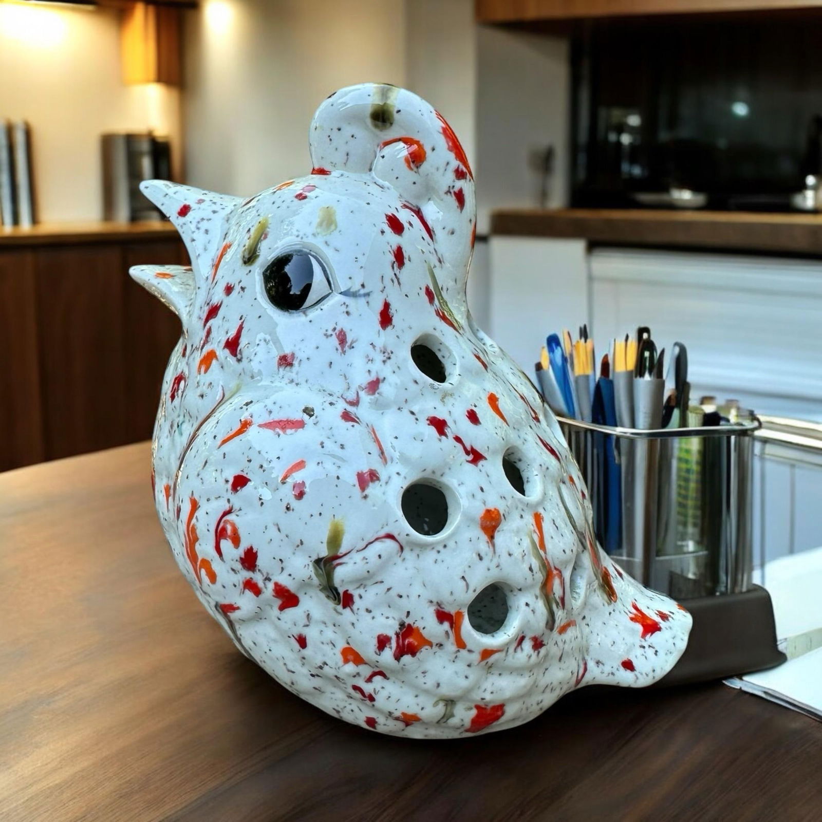 Vintage Splatterware Rooster Chicken Decor - 12